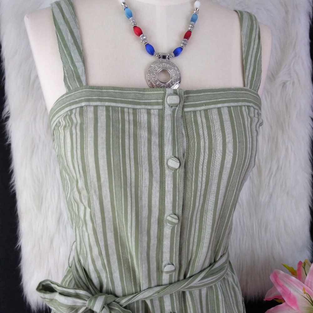 E & M Olive Striped button Down Dress Size M - Picture 5 of 9